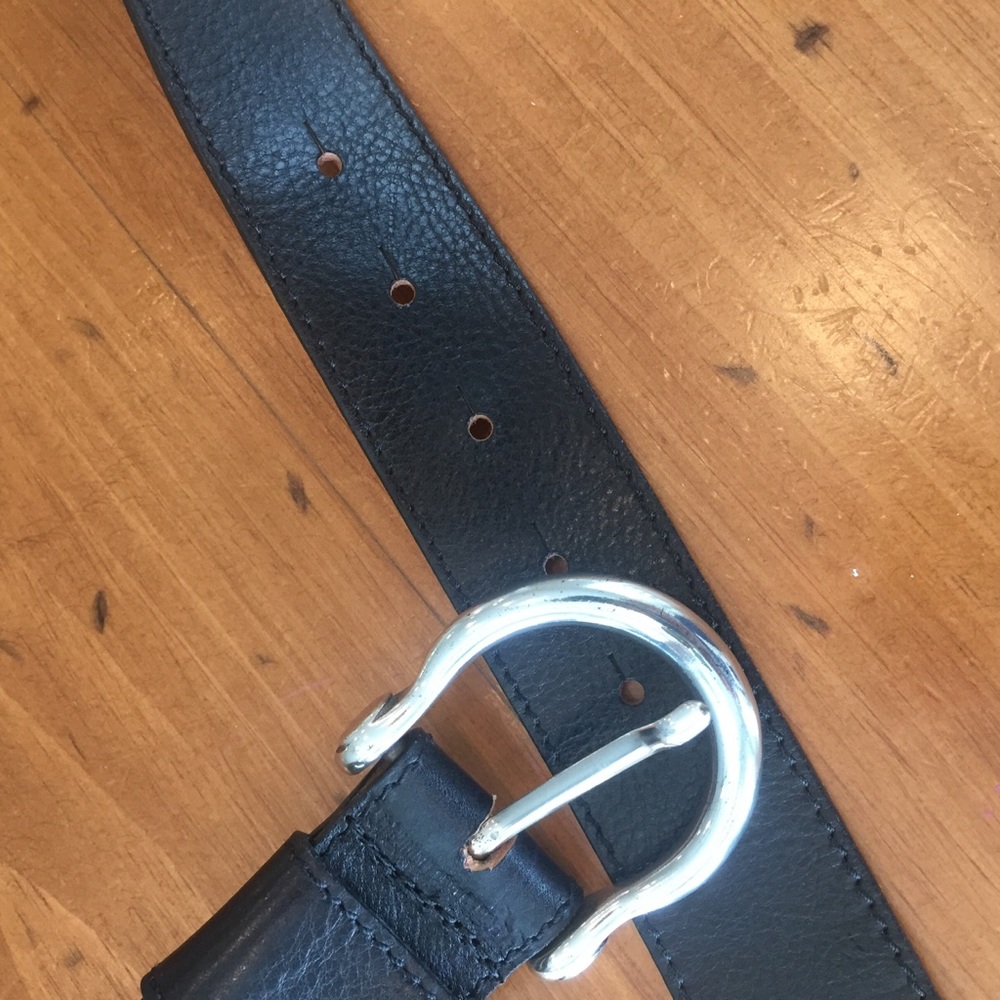 Black wide leather belt silver buckle - Picture 8 of 10